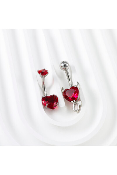 Choice Red 2Pcs 2pcs Heart-Shaped Navel Ring Colorful Zircon 14g Surgical Ste...