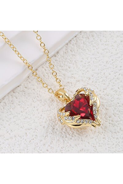 Choice YC5091-1 Exquisite Luxurious Red Zircon Heart Pendant Necklace Women's...
