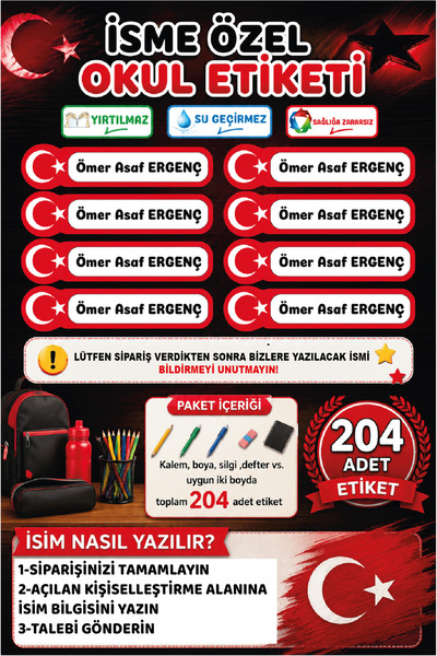 Ayza Tasarım Kalem Defter Kitap Etiketi İsim Etiketi Kişiye Özel Yapışkanlı Ç...