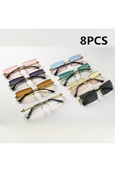 Choice 8PCS 8PCS Fashion Rimless Sunglasses Women Trendy Small Rectangle Sun ...