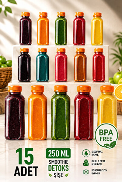 M&B WATER BOTTLE 15 Adet Boş Meyve Suyu Şişesi - 250 ml Smoothie ve Ayran Şişesi