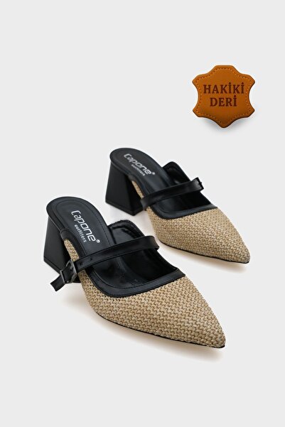 Capone Outfitters Γυναικείες παντόφλες Nena από γνήσιο δέρμα με μυτερή ψάθινη...