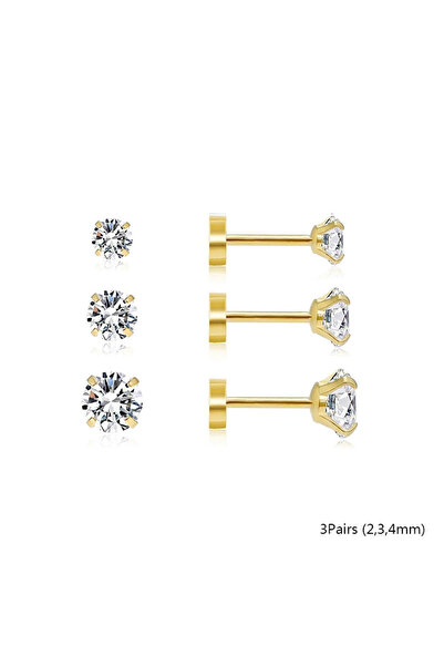 Choice4 F6-3Pairs-Golden 2/3/5/6/10 Pcs 20G Hypoallergenic Stud Earrings for ...
