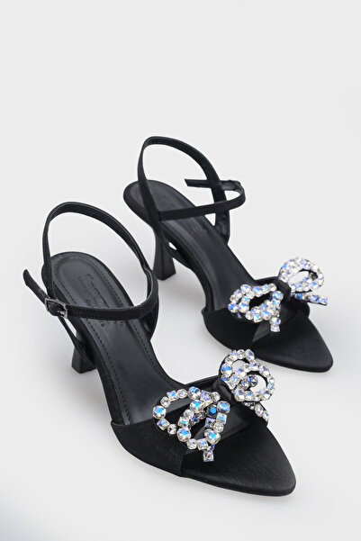 Capone Outfitters Cissie Pointed Toe Stoned Ankle Strap Satin Mid-Heeled Wome...