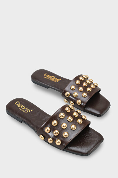 Capone Outfitters Women's Short Heeled Slippers with Metal Look Accessories a...
