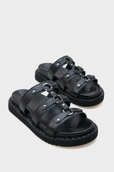 Capone Outfitters Leather Women's Slippers with Mora Accessories