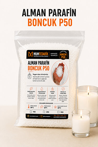 MUMTEDARİK 1 KG Alman Boncuk Parafin Naturel KOKUSUZ (İs Çıkartmaz)
