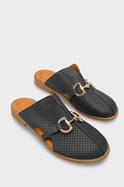 Capone Outfitters Vivyanne Genuine Leather Flat Heeled Women's Sabo Slippers