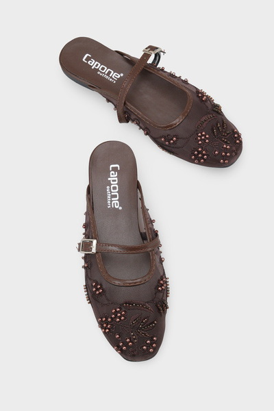 Capone Outfitters Avie Dantelli Fileli Nakışlı Kadın Babet Terlik