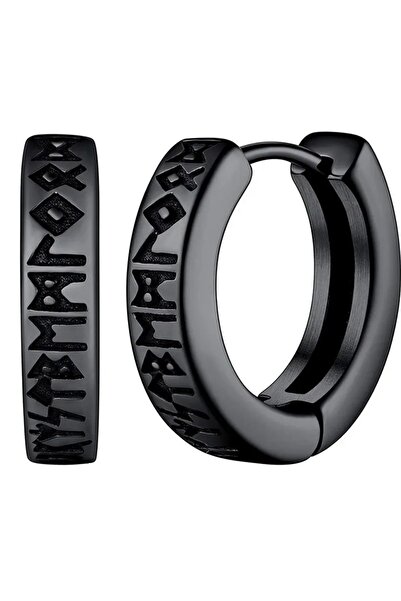 Choice S1-2pcs-Black 2pcs Stainless Steel Norwegian Viking Rune Hoop Earrings...