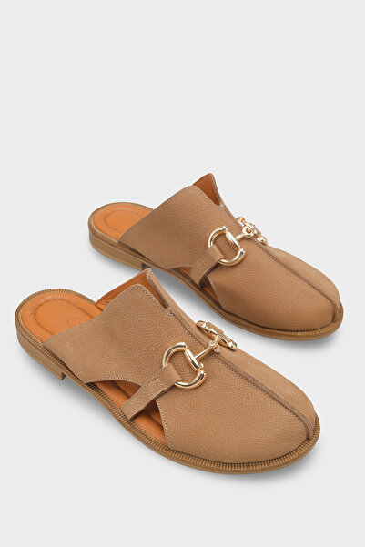 Capone Outfitters Vivyanne Genuine Leather Flat Heeled Women's Sabo Slippers