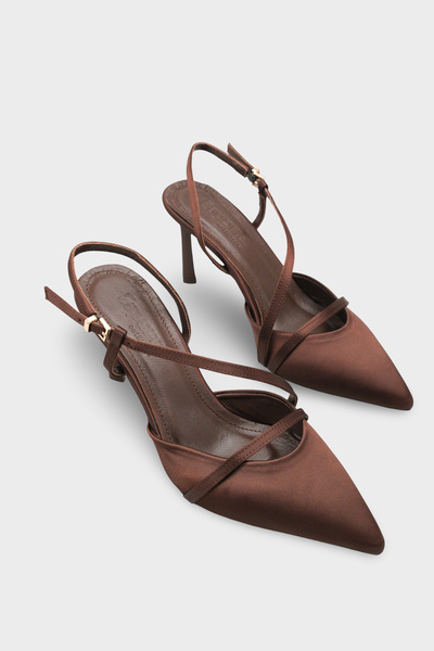Capone Outfitters Jodee Genuine Leather Lined Pointed Toe Mid-Heel Satin Open...