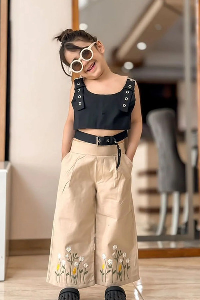 Minigimin Cicileri My Little Girl's Daisy Embroidered Girl's Suit with Eyelet...