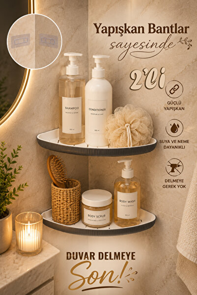 Porsima 2-Piece Adhesive Bathroom Corner Shelf-Bathroom Organizer Hanger-Wall...