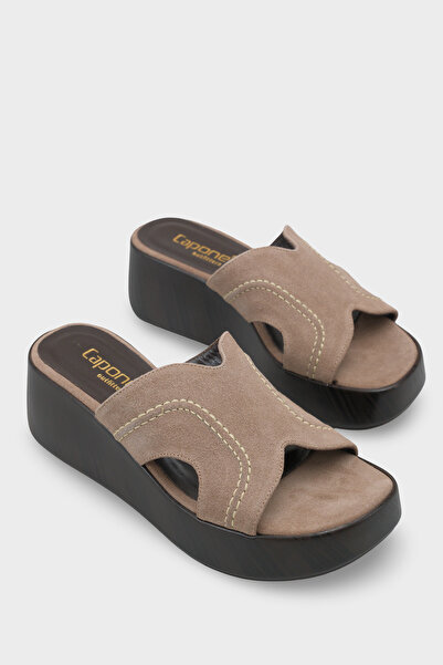 Capone Outfitters Genuine Leather Suede Wedge Heeled Women's Sandals
