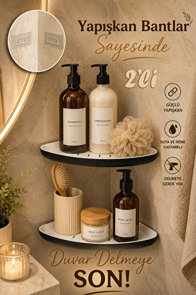Porsima 2-Piece Adhesive Bathroom Shelf Corner-Bathroom Organizer Hanger-Wall...