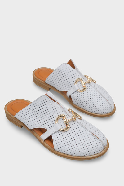 Capone Outfitters Vivyanne Genuine Leather Flat Heeled Women's Sabo Slippers