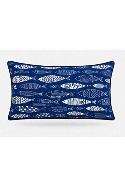 MODA CERO Double-Sided Marine Fish Patterned Ribbed Throw Pillow Cover 30X50 cm