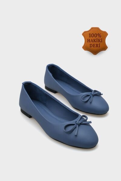 Capone Outfitters Genuine Leather Bow Round Toe Women's Ballerinas