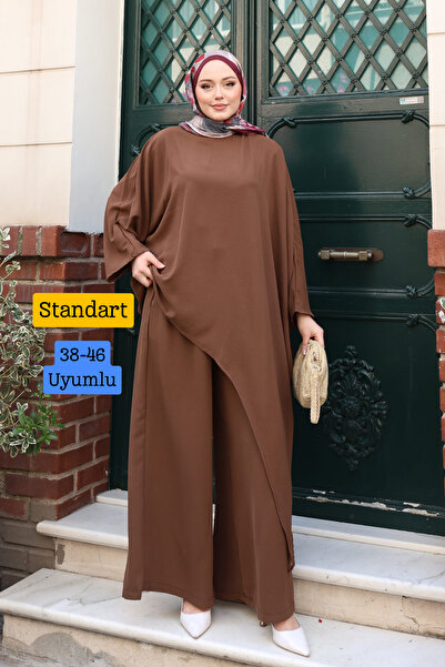 Mogi Butik Women's Linda Fabric Asymmetrical Tunic Wide Leg Pants Oversize Hi...