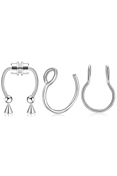 Choice A1-3Pcs-Silvery 3 قطع حلقات أنف مغناطيسية وهمية من الفولاذ المقاوم للص...