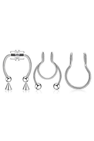 Choice3 D4-3Pcs-Silvery 3Pcs Fake Nose Ring Magnetic Septum Ring Fake Nose Ri...