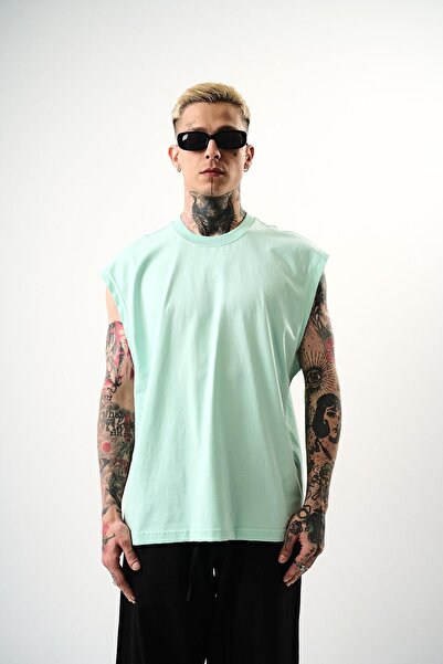 Respire Ανδρικό μπλουζάκι Basic Zero Sleeve Oversize Νεροπράσινο