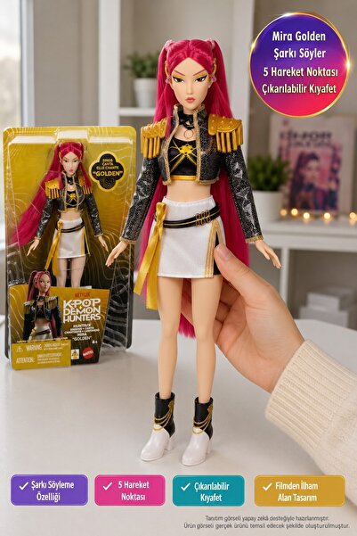 TOYFEST KPop Demon Hunters HUNTR/X Mira Golden Şarkı Söyleyen Bebek 5 Eklem K...