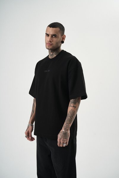 Respire Erkek Da Vinci Baskılı Oversize T-Shirt Siyah