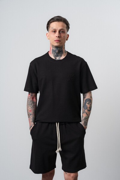 Respire Tricou pentru bărbați cu cusături, croială normală, negru