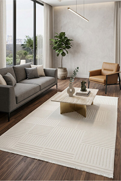 Santiva Home Ekru Beyaz Sisal Bukle Dokuma Hasır Makine Halısı Saçaklı Kaymaz...