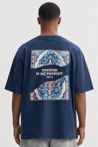 Respire Tricou supradimensionat pentru bărbați Itsbyzey cu broderie, albastru...