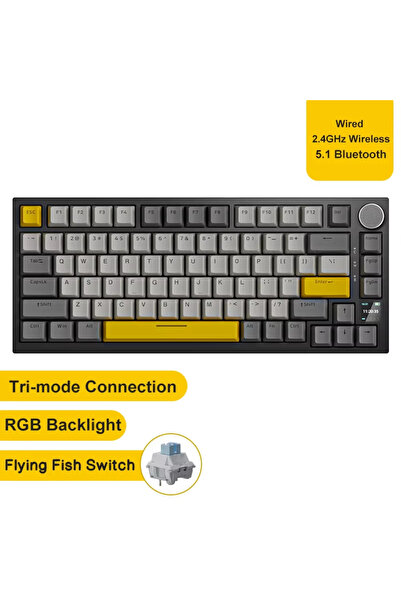 Ajazz لوحة مفاتيح Gray1 AK820 سلكية مع أزرار تحكم بالصوت دوارة ومفاتيح قابلة ...