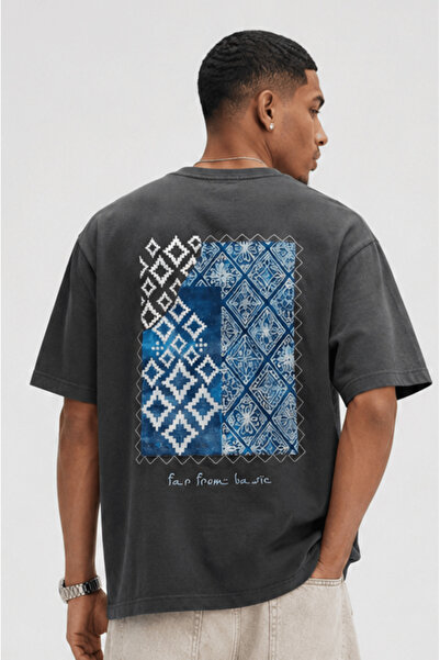 Respire Men's Ffb Embroidery Detailed Oversize T-Shirt Smoked