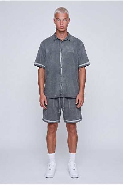 Respire Set cămașă și pantaloni scurți oversize pentru bărbați, lavabil, gri
