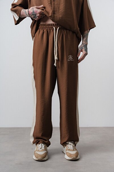 Respire Men's District Embroidered Baggy Trousers Brown