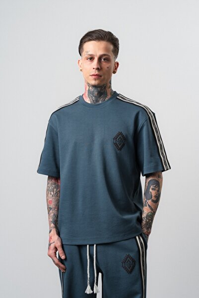 Respire Men's Regular Fit T-Shirt with Stripe Detail Petrol
