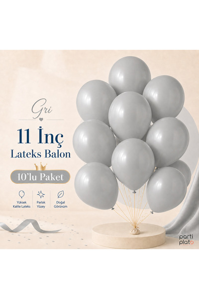 Marlon Balon Pastel Gri Lateks Balon 11 İnç 10 Adet Doğum Günü Nişan Düğün Ba...