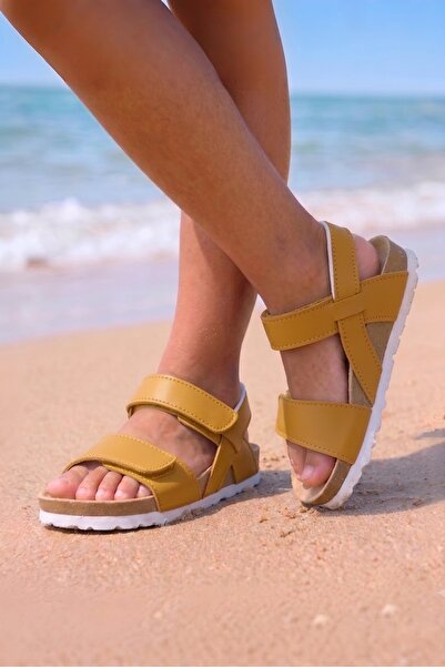 İmerShoes Daily Unisex Children's Mustard Sandals with Adjustable Velcro at t...