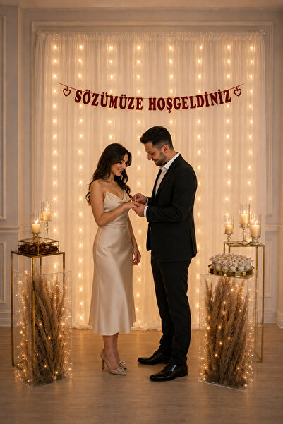 Parti dolabı Sözümüze Hoşgeldiniz Kırmızı Keçe Yazı Söz Kız Isteme Süs