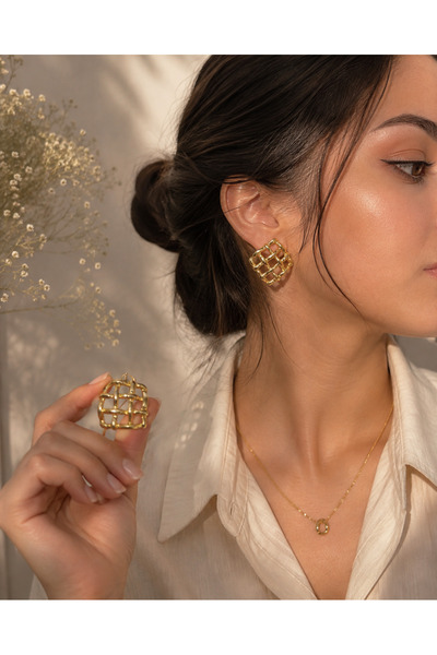 FERİHA DESING أقراط نسائية فاخرة من الذهب والفضة
