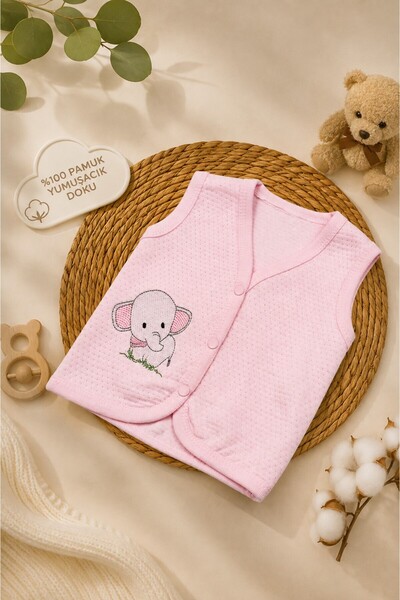 Kindo Baby Baby Quilted Combed Cotton Anti-Sweat Vest with Pink Elephant Embr...
