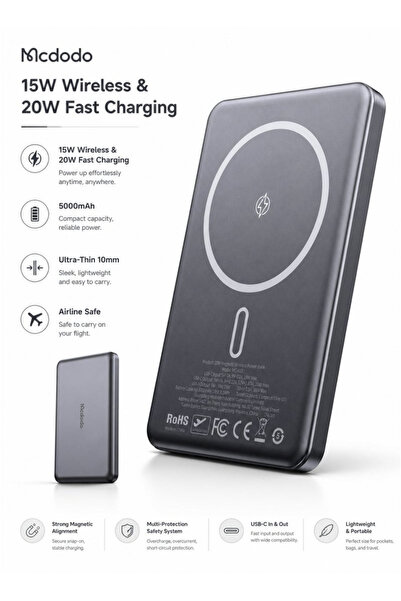 Mcdodo Magnetic Wireless Power Bank, Ultra-Thin 10mm, 5000mAh, 15W Wireless +...
