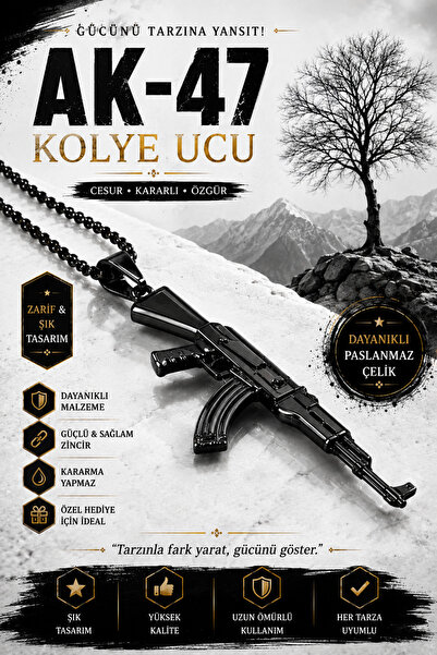 TEEMOOD PIRATE PARROT Ak47 Black Kolye Bıçak Kolye Moda Takı Siyah Renk Hip H...