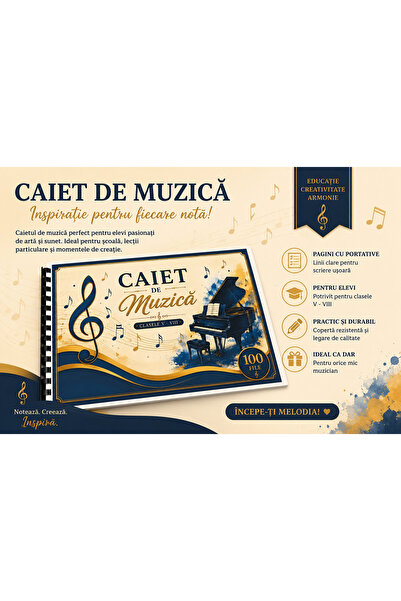 Scholl CAIET DE MUZICA CLASA V-VIII 100 FILE A4 COPERTI CARTON CU SPIRALĂ