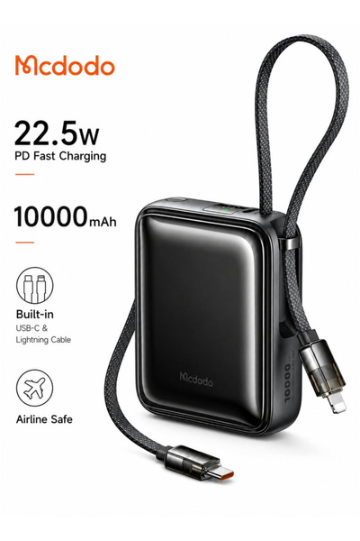 Mcdodo Mini Power Bank 10000mAh, Built-in USB-C and Lightning Cable, 22.5W PD...