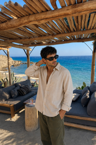 Respire Men's Muslin Oversize Shirt Beige