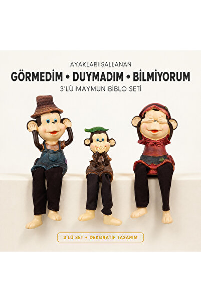 e-life shop Ayakları Sallanan 3'lü Maymun Biblo Görmedim Duymadım Bilmiyorum ...