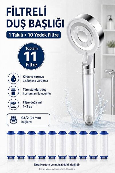 Plodna House Filtreli Duş Başlığı + 10 Yedek Filtre | Klor ve Kireç Karşıtı, ...