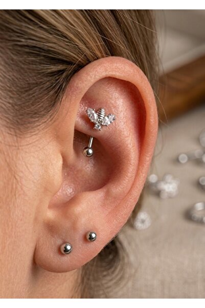 kurukafagift Rook Çelik Piercing Arı Figürlü Zirkon Taşlı